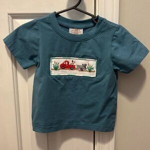 Southern Sass Smocks Blue Truck, Dog, Boat shirt with matching pants. Size 12m
